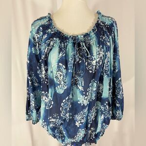 Chaps Denim Tie Dye Paisley Long Sleeve Top